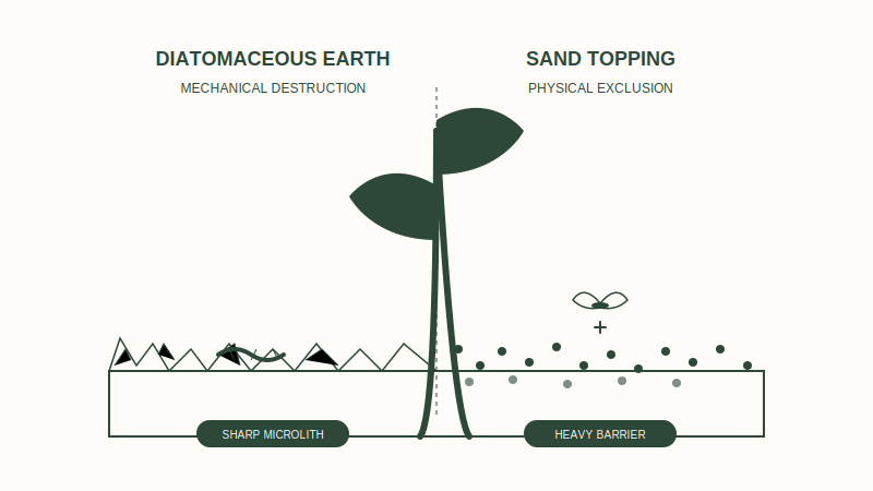 Physical Barriers: Diatomaceous Earth vs. Sand Topping