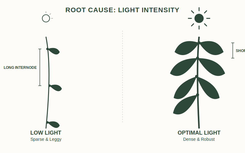 Fixing the Root Cause: Light Intensity and Internode Spacing