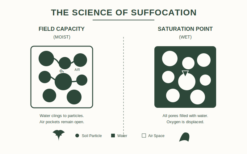 Diagram of anaerobic conditions in waterlogged soil